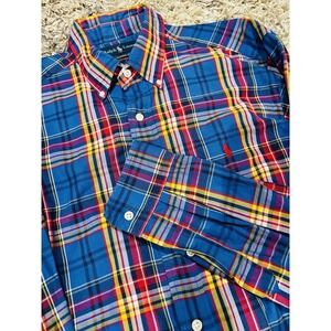 Men's Ralph Lauren‎ Classic Fit Red Blue Yellow Plaid Long Sleeve Shirt Sz L
